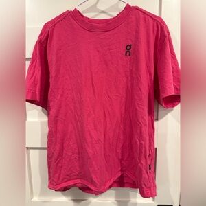 On Running Men’s Short Sleeve Tee — Bright Pink with Black Logo
